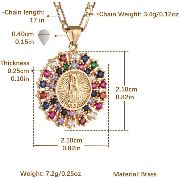 Virgin Mary Prayer Necklace Gold Plated Religious Pendant for Women Faith Gift - Picture 2 of 6